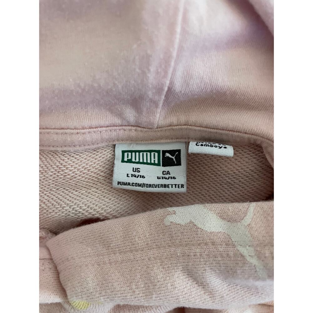 Puma Pink Logo Print Hooded Sweatshirt Girls 14/15 Women’s Small - Picture 2 of 3